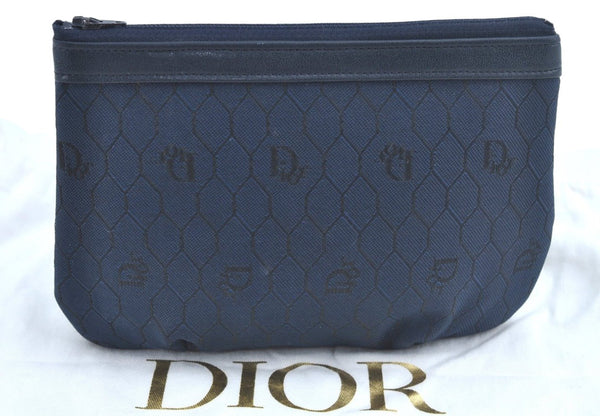 Authentic Christian Dior Honeycomb Pouch Purse Canvas Navy CD K8363