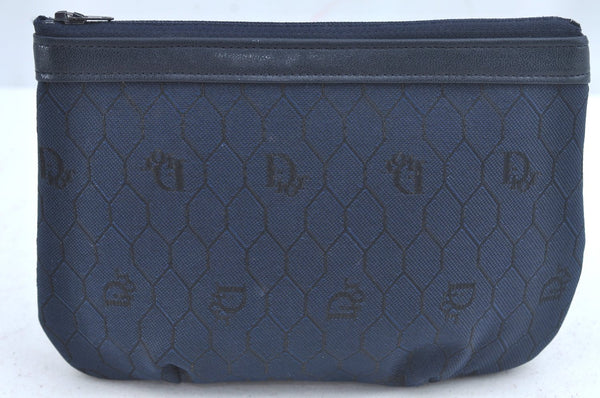 Authentic Christian Dior Honeycomb Pouch Purse Canvas Navy CD K8363