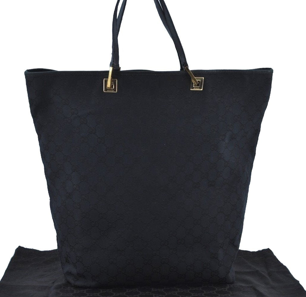 Authentic GUCCI Vintage Shoulder Tote Bag GG Canvas Leather Black K8366