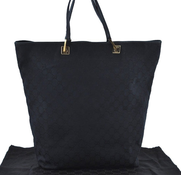 Authentic GUCCI Vintage Shoulder Tote Bag GG Canvas Leather Black K8366