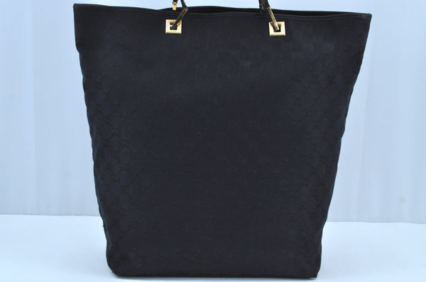 Authentic GUCCI Vintage Shoulder Tote Bag GG Canvas Leather Black K8366