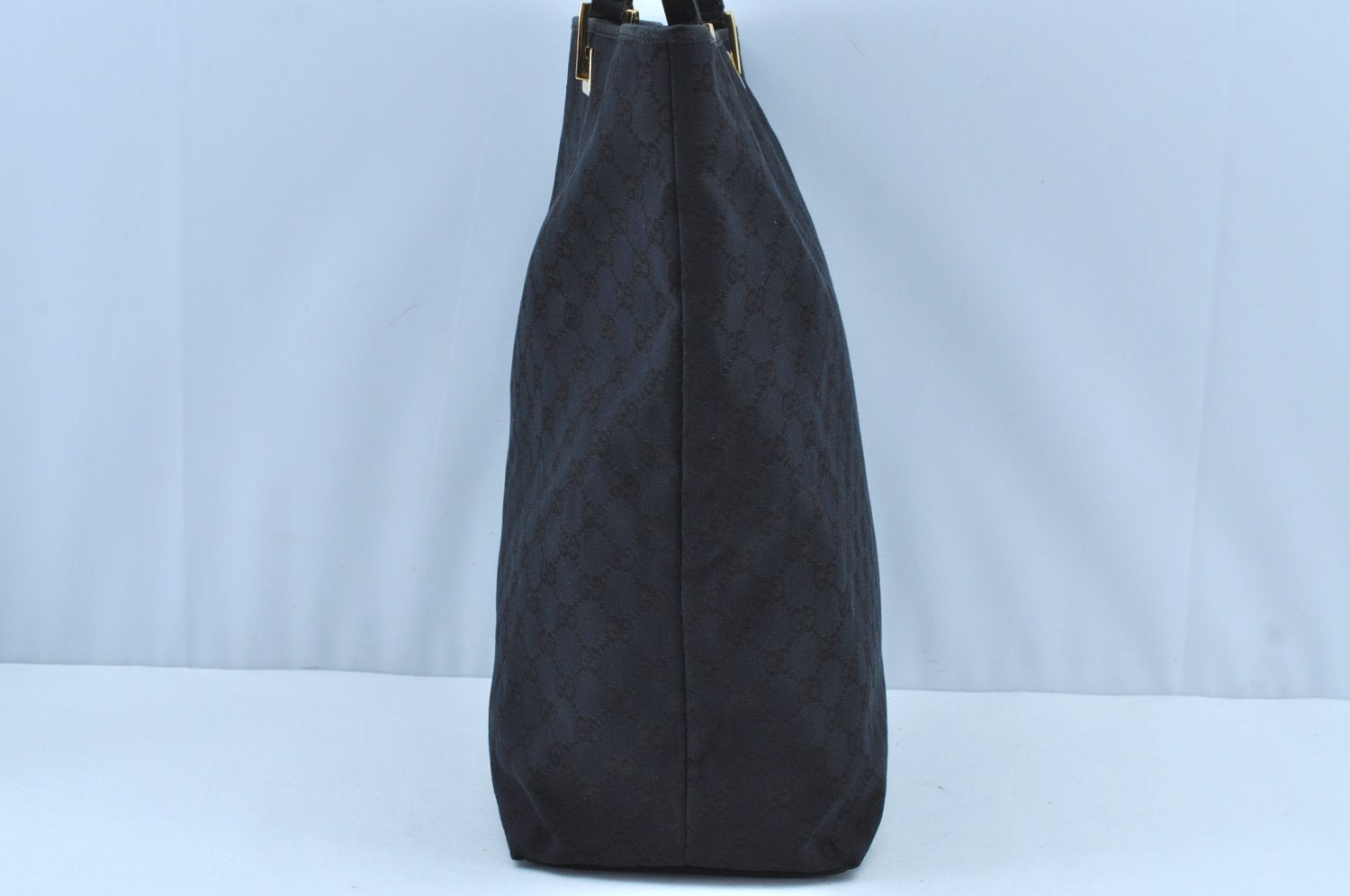 Authentic GUCCI Vintage Shoulder Tote Bag GG Canvas Leather Black K8366