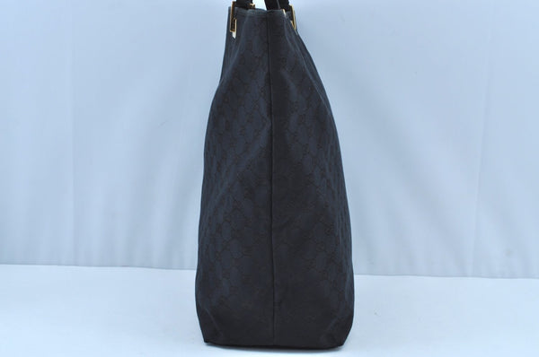 Authentic GUCCI Vintage Shoulder Tote Bag GG Canvas Leather Black K8366