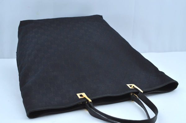 Authentic GUCCI Vintage Shoulder Tote Bag GG Canvas Leather Black K8366