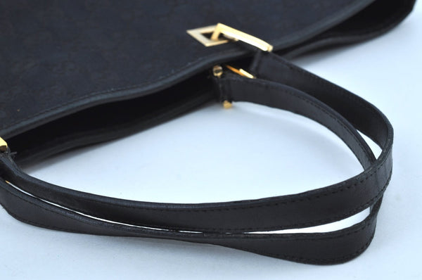 Authentic GUCCI Vintage Shoulder Tote Bag GG Canvas Leather Black K8366