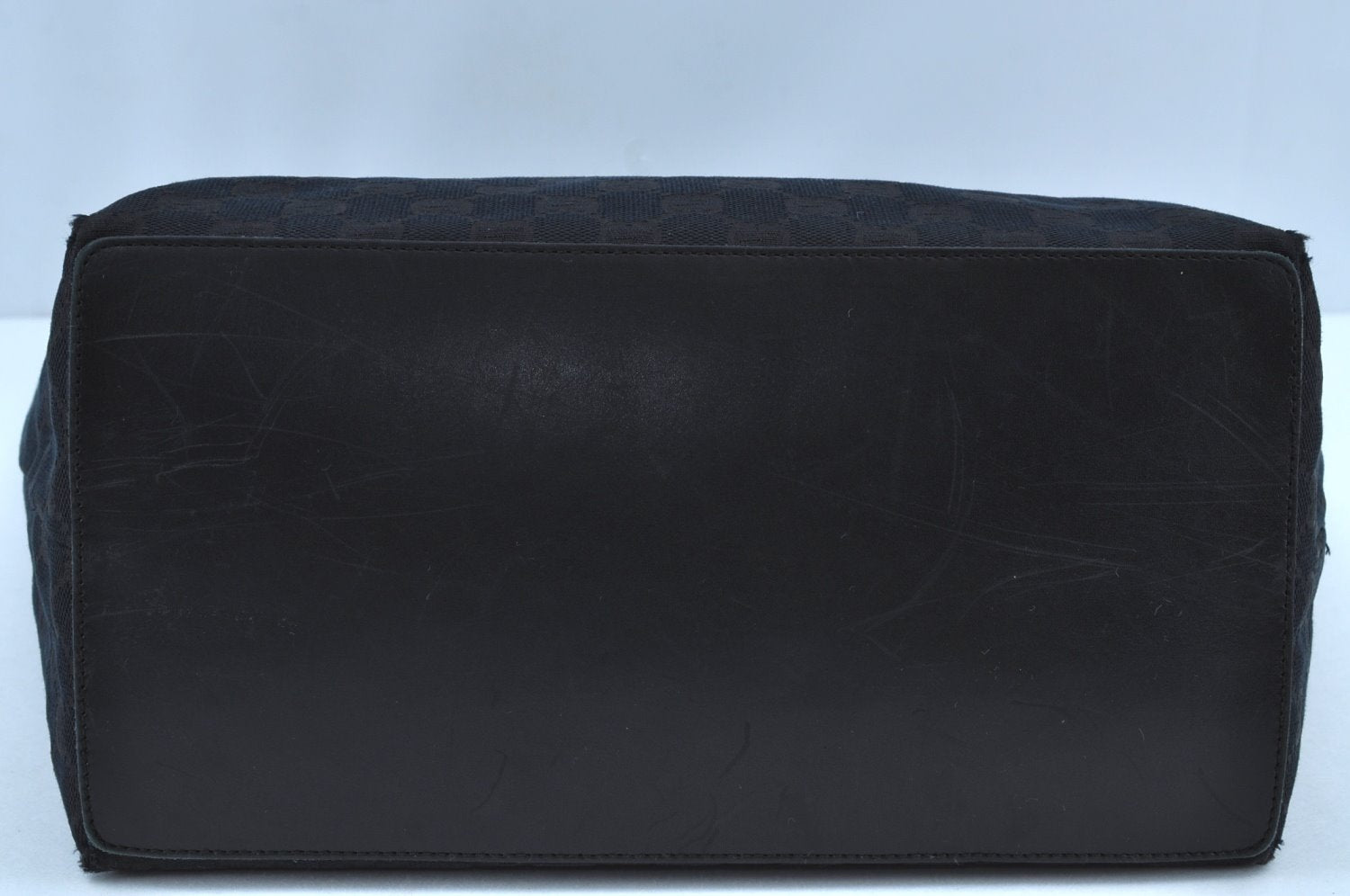 Authentic GUCCI Vintage Shoulder Tote Bag GG Canvas Leather Black K8366