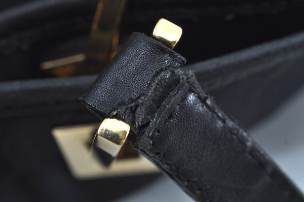 Authentic GUCCI Vintage Shoulder Tote Bag GG Canvas Leather Black K8366