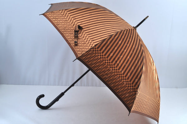 Authentic FENDI Zucchino Vintage Parasol Umbrella Brown Beige K8369