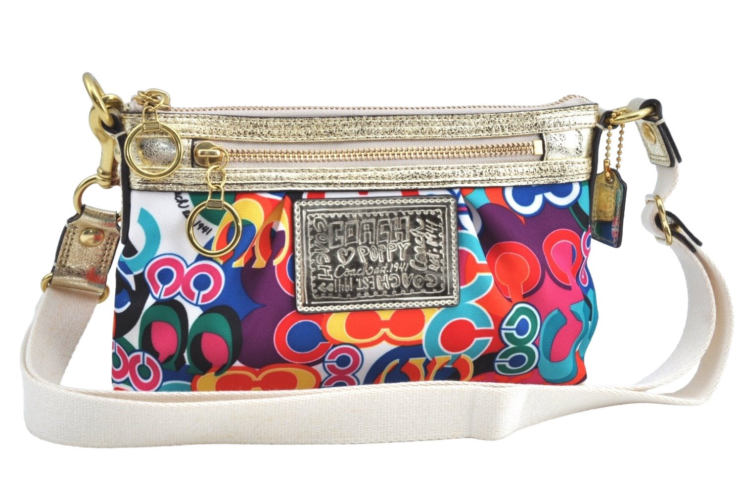 Authentic COACH Poppy Shoulder Cross Body Bag Canvas Leather Multicolor K8370