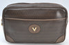 Authentic MARIO VALENTINO V Logo Clutch Hand Bag PVC Leather Brown K8371