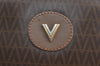 Authentic MARIO VALENTINO V Logo Clutch Hand Bag PVC Leather Brown K8371