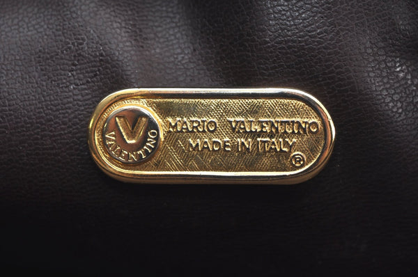 Authentic MARIO VALENTINO V Logo Clutch Hand Bag Purse PVC Leather Brown K8372