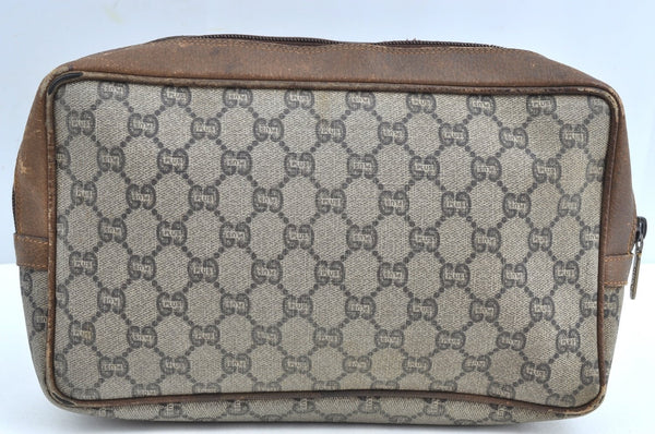 Authentic GUCCI GG Plus Vintage Clutch Hand Bag Purse PVC Leather Brown K8373