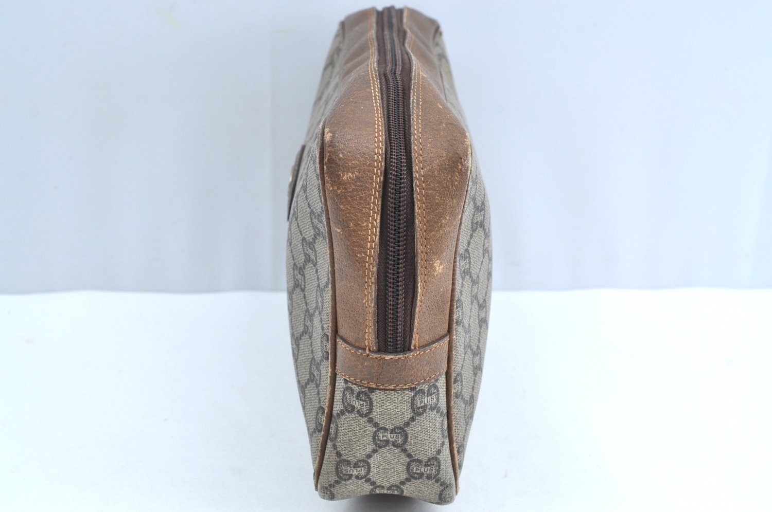 Authentic GUCCI GG Plus Vintage Clutch Hand Bag Purse PVC Leather Brown K8373