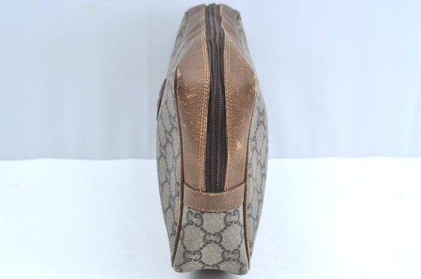 Authentic GUCCI GG Plus Vintage Clutch Hand Bag Purse PVC Leather Brown K8373