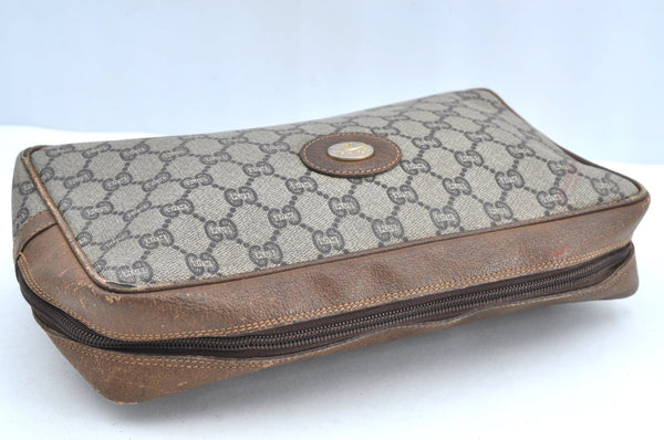 Authentic GUCCI GG Plus Vintage Clutch Hand Bag Purse PVC Leather Brown K8373