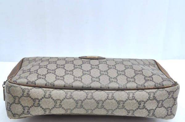 Authentic GUCCI GG Plus Vintage Clutch Hand Bag Purse PVC Leather Brown K8373