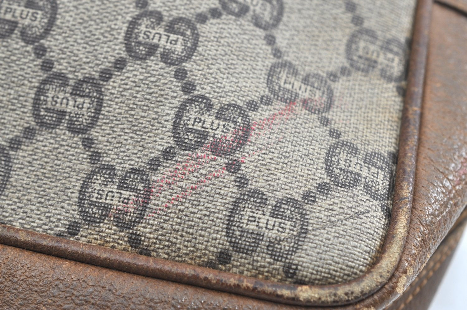 Authentic GUCCI GG Plus Vintage Clutch Hand Bag Purse PVC Leather Brown K8373