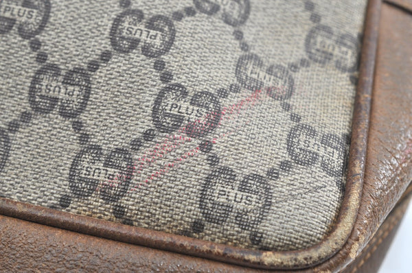 Authentic GUCCI GG Plus Vintage Clutch Hand Bag Purse PVC Leather Brown K8373