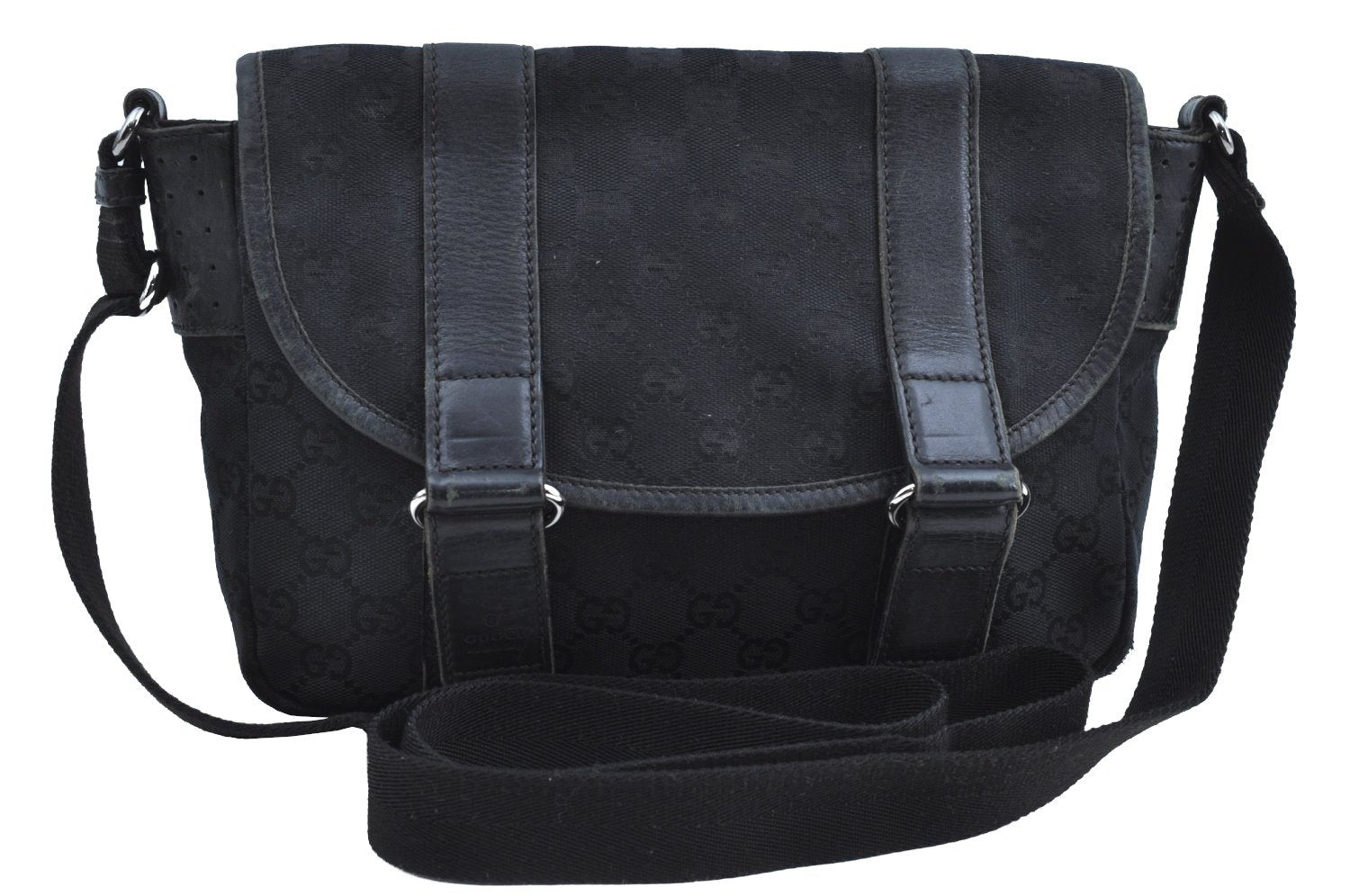 Authentic GUCCI Shoulder Cross Body Bag GG Canvas Leather Black K8377