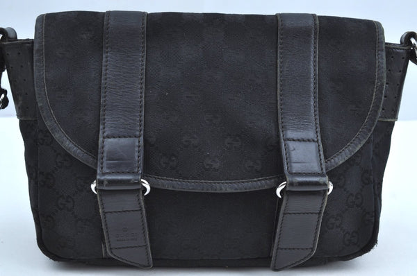 Authentic GUCCI Shoulder Cross Body Bag GG Canvas Leather Black K8377