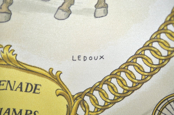 Authentic HERMES Carre 90 Scarf "LA PROMENADE DE LONGCHAMPS" Silk Blue K8378