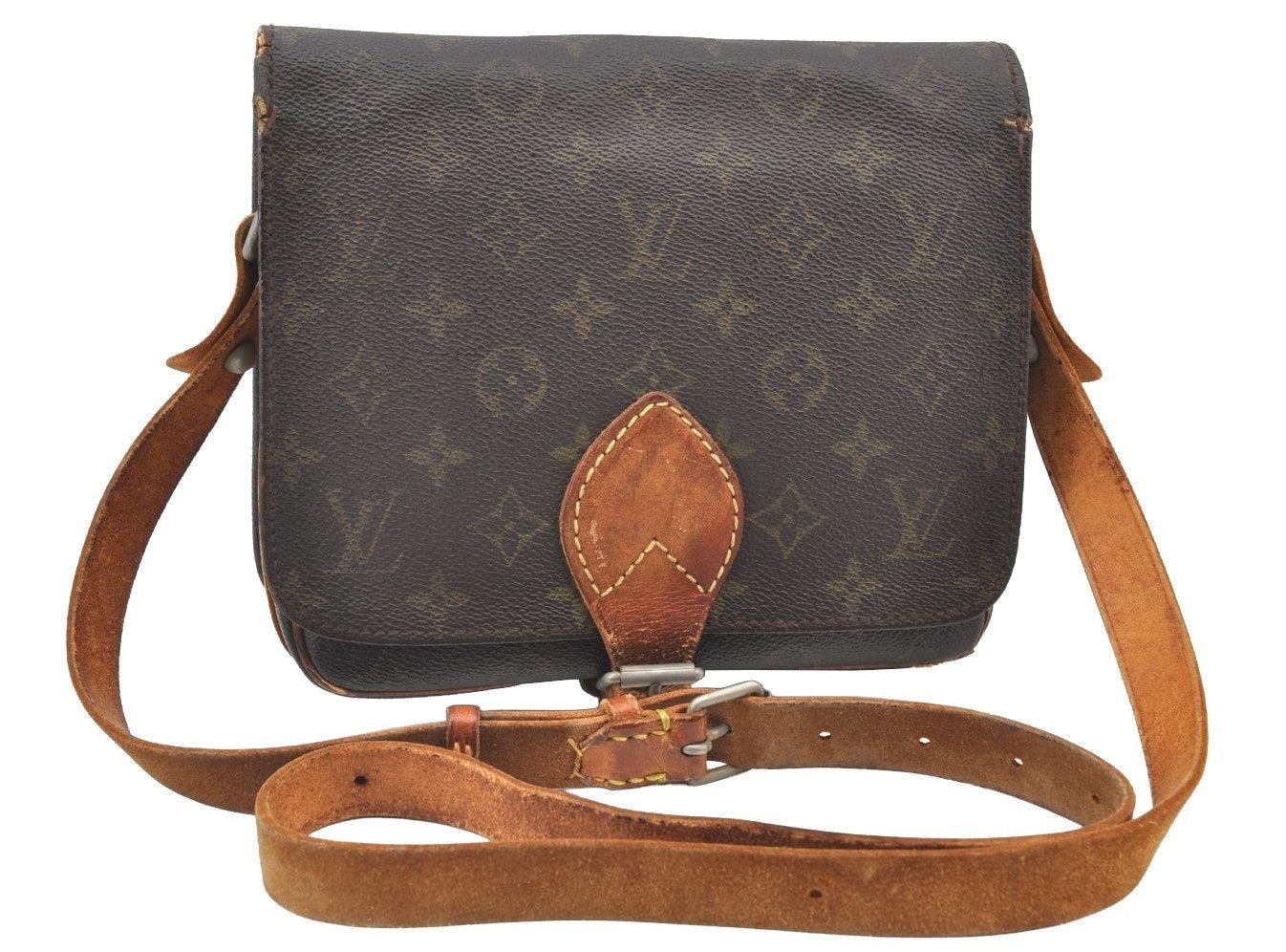 Authentic Louis Vuitton Monogram Cartouchiere MM Shoulder Bag Old Model K8386