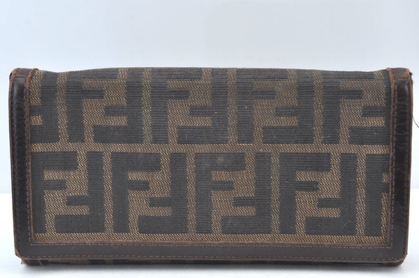Authentic FENDI Zucca Long Wallet Purse Canvas Leather Brown K8390