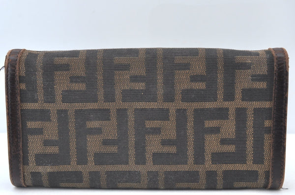 Authentic FENDI Zucca Long Wallet Purse Canvas Leather Brown K8390