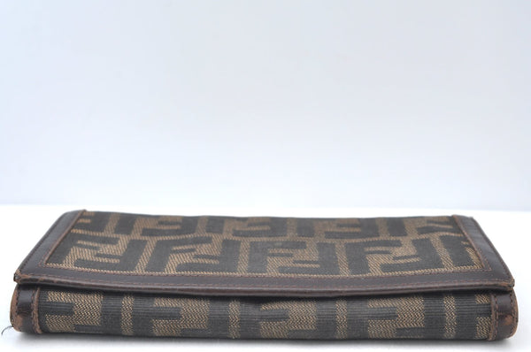 Authentic FENDI Zucca Long Wallet Purse Canvas Leather Brown K8390