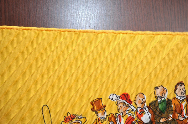 Authentic HERMES Pleats Scarf "CIRQUE MOLIER" Silk Yellow K8401