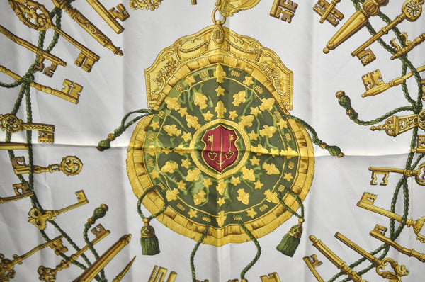 Authentic HERMES Carre 90 Scarf "LES CLES" Silk Bordeaux Red K8411