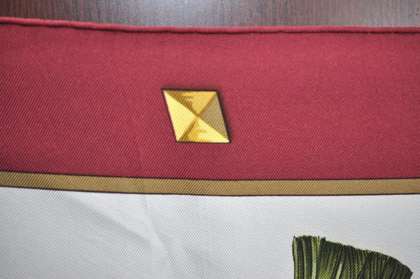Authentic HERMES Carre 90 Scarf "LES CLES" Silk Bordeaux Red K8411