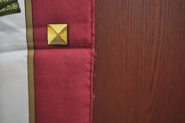 Authentic HERMES Carre 90 Scarf "LES CLES" Silk Bordeaux Red K8411