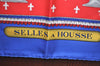 Authentic HERMES Carre 90 Scarf "SELLES A HOUSSE" Silk Blue K8414