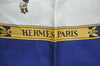 Authentic HERMES Carre 90 Scarf "LA PROMENADE DE LONGCHAMPS" Silk Blue K8422