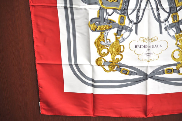 Authentic HERMES Carre 90 Scarf "BRIDES de GALA par" Silk Red Box K8424
