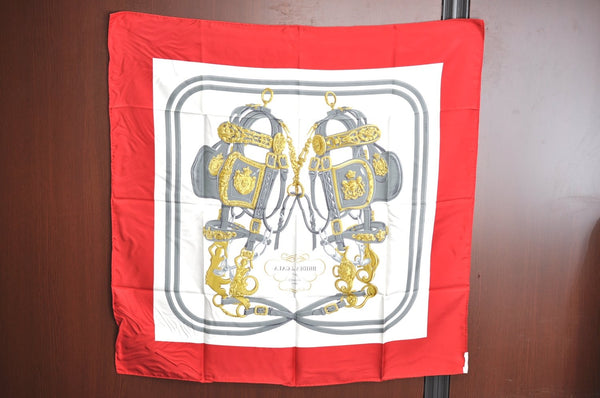 Authentic HERMES Carre 90 Scarf "BRIDES de GALA par" Silk Red Box K8424