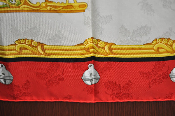 Authentic HERMES Carre 90 Scarf "Plumes et Grelots" Silk Red K8425