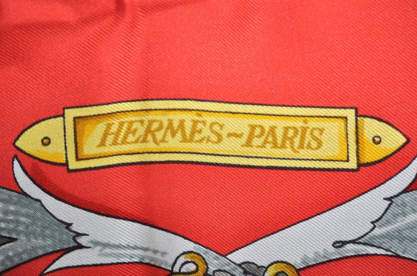 Authentic HERMES Carre 90 Scarf "LE MORS A LA CONETABLE" Silk Red K8426