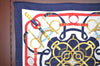 Authentic HERMES Carre 90 Scarf "Eperon d’or" Silk Navy K8429