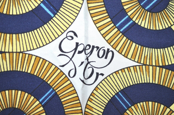 Authentic HERMES Carre 90 Scarf "Eperon d’or" Silk Navy K8429