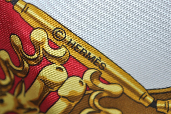 Authentic HERMES Carre 90 Scarf "LES CAVALIERES D'OR" Silk Red K8431