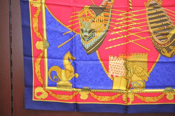 Authentic HERMES Carre 90 Scarf "Les Bissone de Venise" Silk Navy K8432