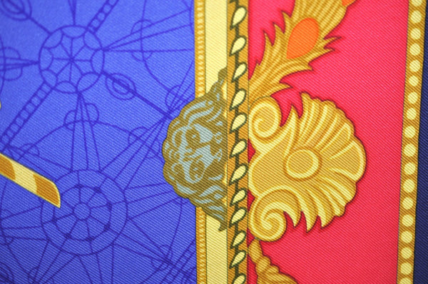 Authentic HERMES Carre 90 Scarf "Les Bissone de Venise" Silk Navy K8432