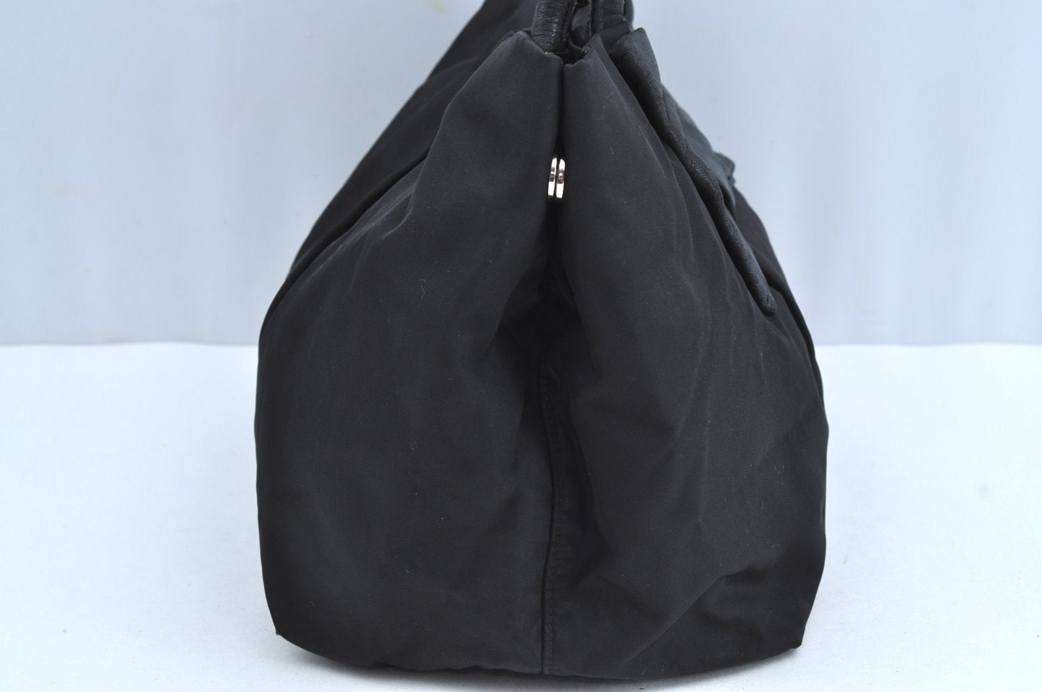 Authentic PRADA Ribbon Nylon Tessuto Leather Tote Hand Bag Purse Black K8438