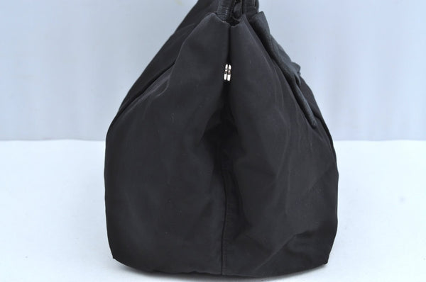Authentic PRADA Ribbon Nylon Tessuto Leather Tote Hand Bag Purse Black K8438