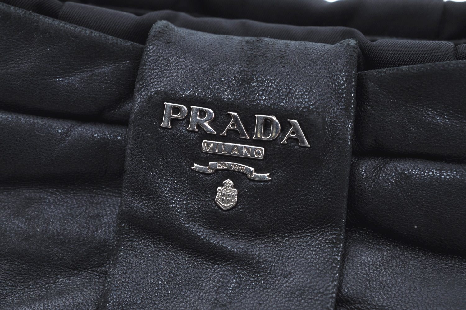 Authentic PRADA Ribbon Nylon Tessuto Leather Tote Hand Bag Purse Black K8438