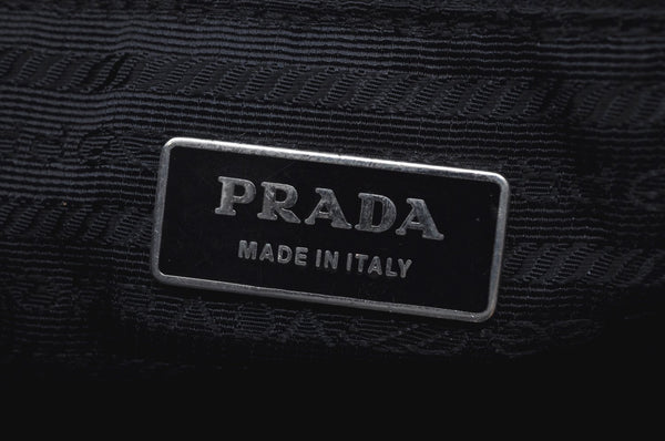 Authentic PRADA Ribbon Nylon Tessuto Leather Tote Hand Bag Purse Black K8438
