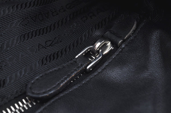 Authentic PRADA Ribbon Nylon Tessuto Leather Tote Hand Bag Purse Black K8438